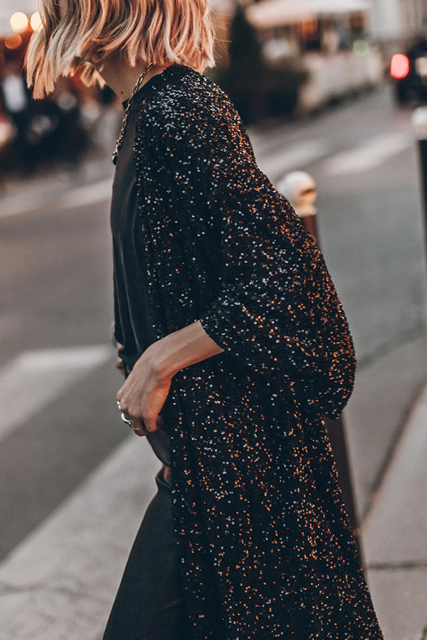 Disco Glamour Sequin Bell Sleeve Kimono