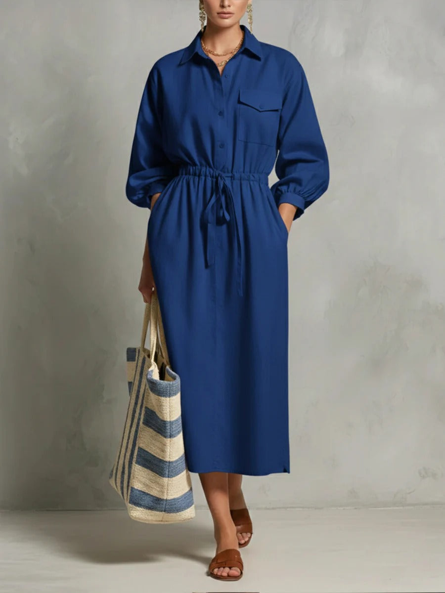 Effortless Drawstring Midi Shirt Dress