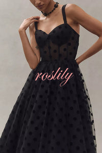 Perfect Guest Tulle Polka Dot Sweetheart Bustier A-Line Midi Dress