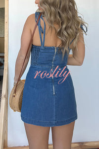 Sexy Backless Slim Fit Slit Denim Mini Dress