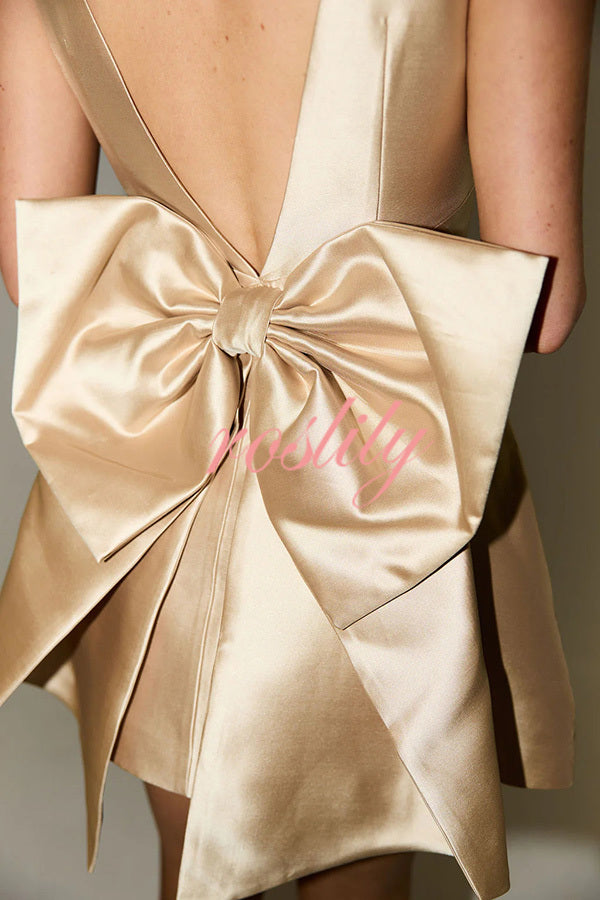 Ultimate Muse Satin Oversized Bow Detail Square Neck Mini Dress