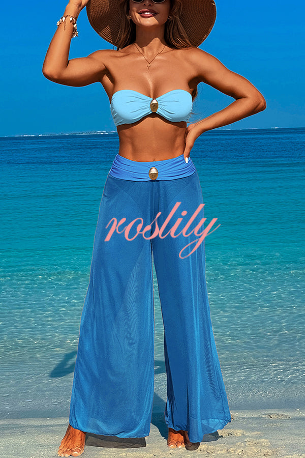 Solid Color Loose Metal Buckle Beach Pants