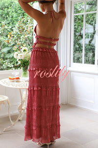 Feel Chic and Romantic Sequin Textured Material Drawstring Waist Tiered Maxi Skirt