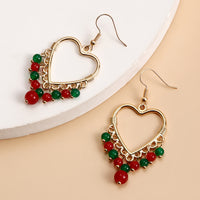 Fashion Hollow Big Heart Tassel Colored Crystal Earrings