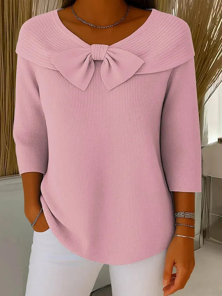 Bow-Detail Ribbed Knit Top