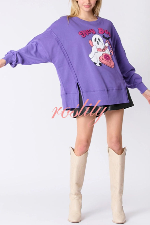 Halloween Cartoon Ghost Sequin Loose Casual Sweatshirt