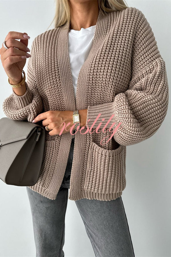 Solid Color V-neck Long-sleeved Casual Knitted Cardigan