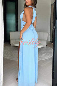 Sexy V-neck Backless Waist Tie High Slit Maxi Dress