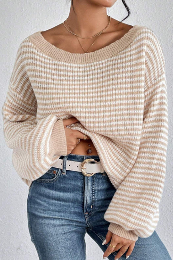 Fashion Striped Loose Long Sleeve Round Neck Knitted Sweater