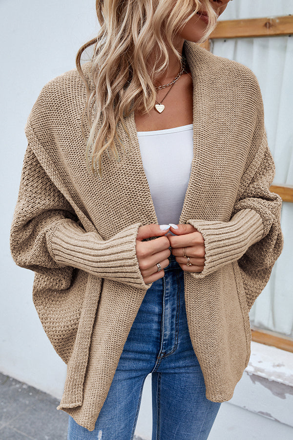 Solid Color Dolman Sleeve Elegant Knitted Cardigan