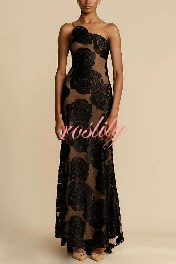 Timeless Elegance and Sexy Floral Print Asymmetrical Neckline Maxi Dress