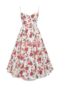 Fairy Tale Gorgeous Italian Rose Print Tulle Pocketed Slip Midi Dress