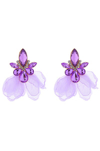 Fashionable Fabric Flower Super Sparkling Color Diamond Earrings