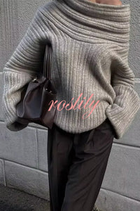 Fashionable Irregular Collar Loose Casual Knitted Sweater