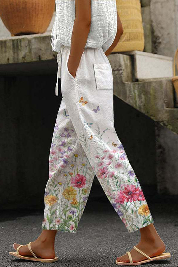 Casual Unique Printed Button Pocket Pants