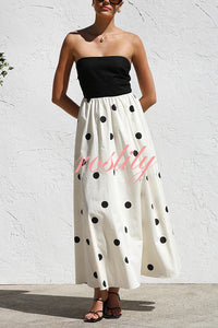 Polka Dot Print Off-shoulder Contrast Color Maxi Dress