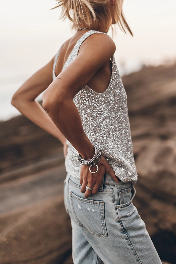 Vacation Luxe Sequin Relaxed Tank Top