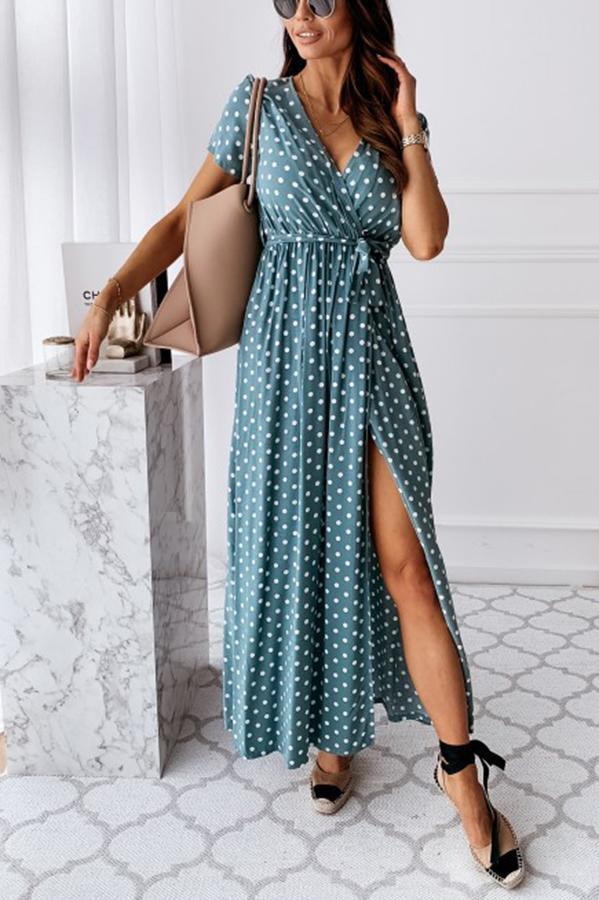 Free Falling Polka Dot Wrap Maxi Dress