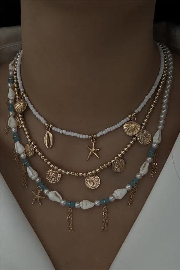 Holiday Style Conch and Starfish Stacking Necklace