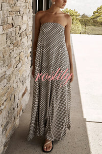 Kesia Printed Off Shoulder Strapless A-line Maxi Dress