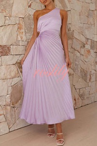 Charming One Shoulder Lace Up Cutout Pleated Maxi Dress