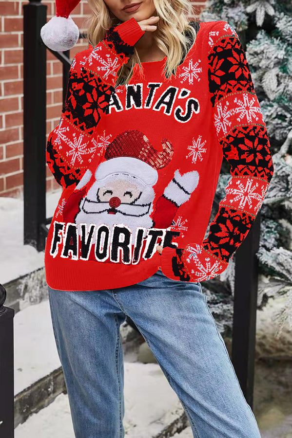 Christmas Print Crew Neck Long Sleeve Sweater