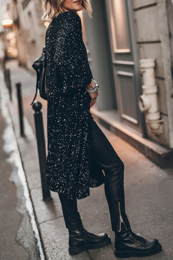 Disco Glamour Sequin Bell Sleeve Kimono