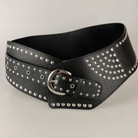 Vintage Faux Leather Rivet Pin Buckle Wide Belt