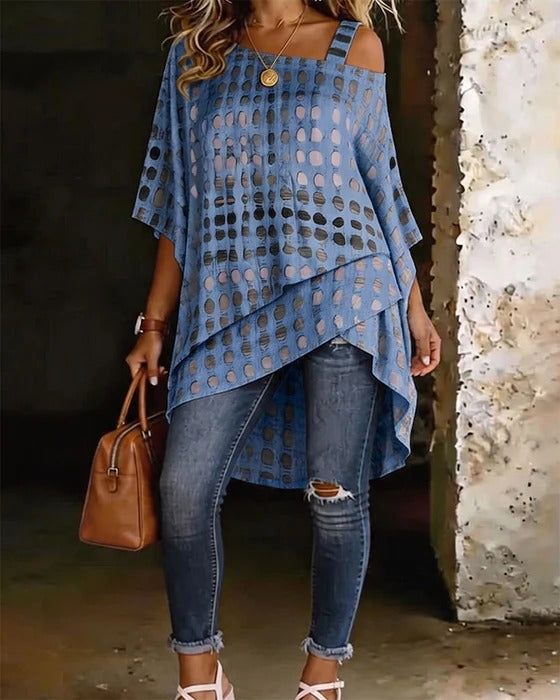 Boho Asymmetric Cold-Shoulder Tunic Top
