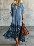 Vintage Leopard Patchwork Denim Shirt Dress