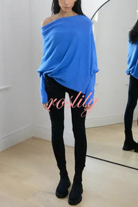 Solid Color Round Neck Long Sleeve Loose Knitted Sweater