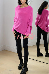 Solid Color Round Neck Long Sleeve Loose Knitted Sweater