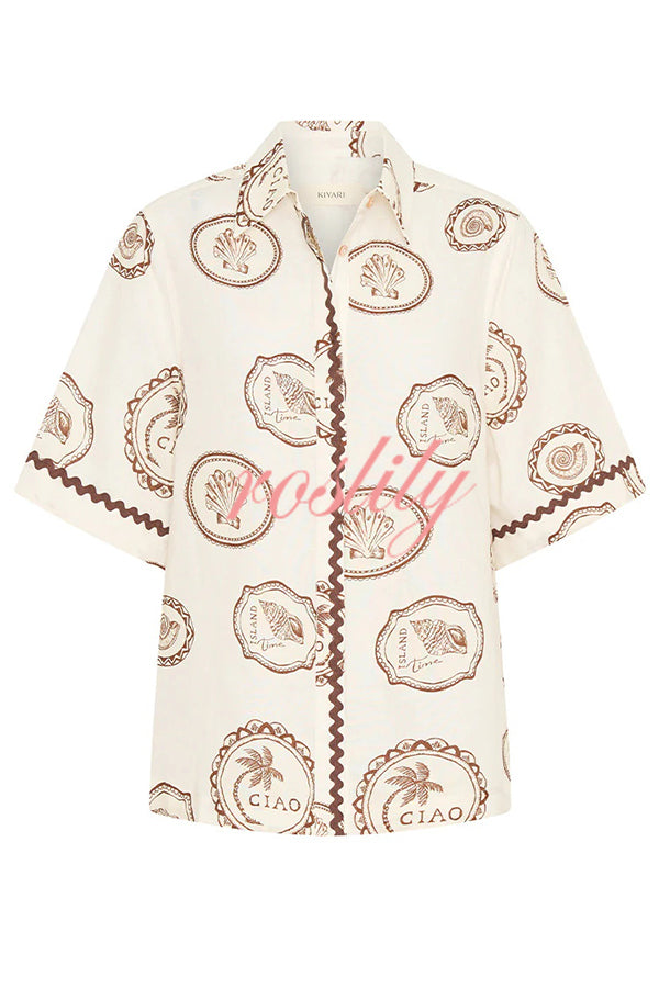 Resort Style Print Lapel Short Sleeve Shirt and Casual Mini Skirt Set