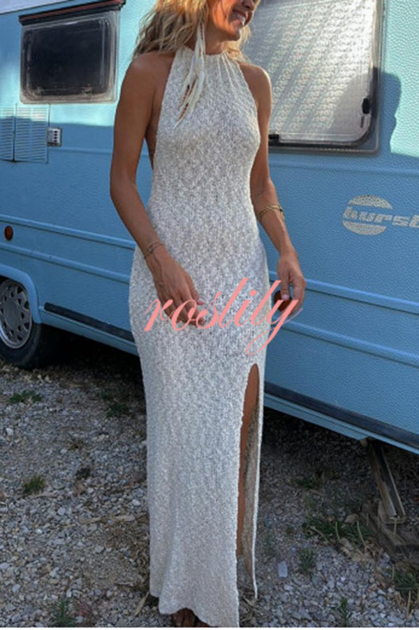 Sexy Backless Halter Neck High Slit Maxi Dress