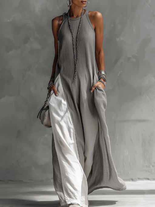 Cozy Color-blocked Cotton Dress