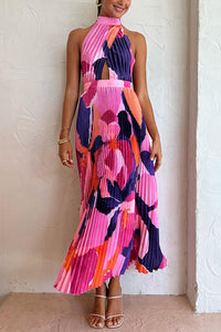 Romantic One Capri Print Halter Neck Pleated Maxi Dress