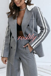 Easy Street Sporty Patchwork Button Up Lapel Hooded Blazer