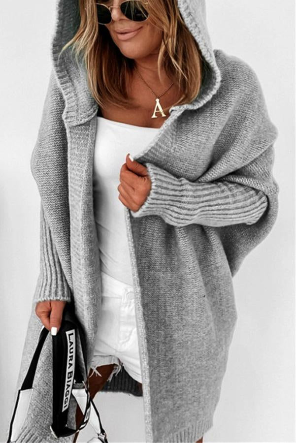 Fall for Nyc Solid Hooded Casual Cardigan