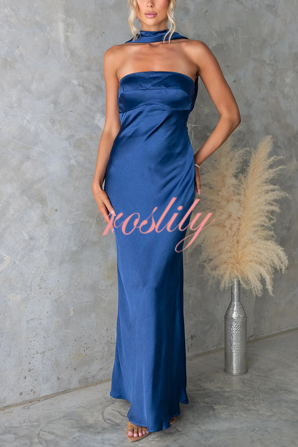 Satin Elegant Off-the-shoulder Backless Maxi Dress