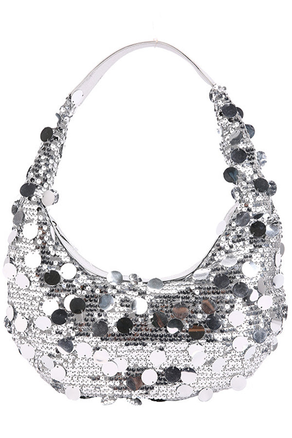 Large Sequin Embellished Zipper Shoulder Bag