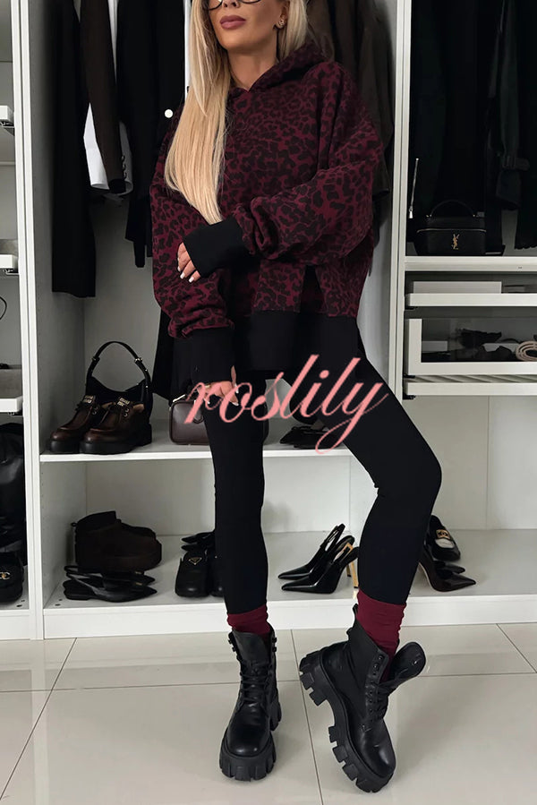 Fashion Loose Casual Hooded Long Sleeve Sweatshirt and Elastic Waist Leggings Set