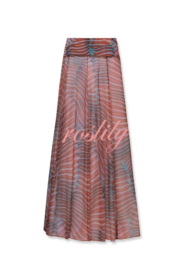 Bella Stretch Mesh Unique Print Bodysuit and High Rise Elastic Waist Maxi Skirt Set