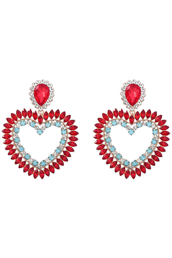 Colored Diamond Hollow Heart Shaped Earrings