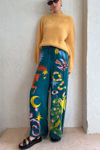 Pierson Linen Blend Unique Print Elastic Waist Pocketed Wide Leg Pants