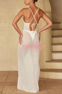 Sun Kissed Knit Cutout Backless Tie-up Slit Vacation Maxi Dress