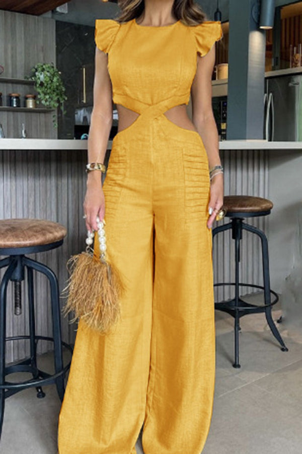 Hidden Zipper Loose High Rise Wide Leg Jumpsuit