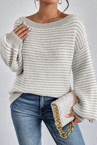 Fashion Striped Loose Long Sleeve Round Neck Knitted Sweater