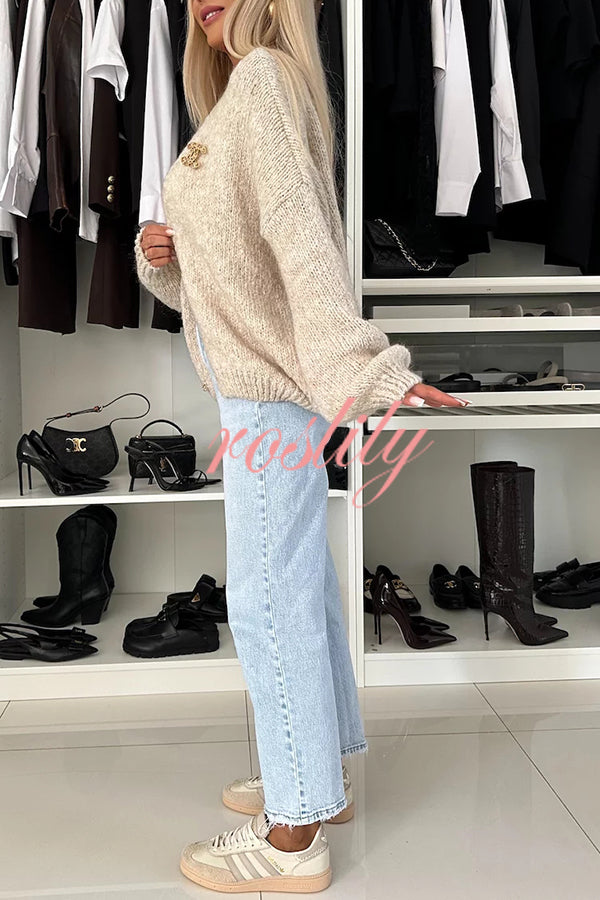 Explore Autumn Knit Open Front Long Balloon Sleeve Loose Cardigan