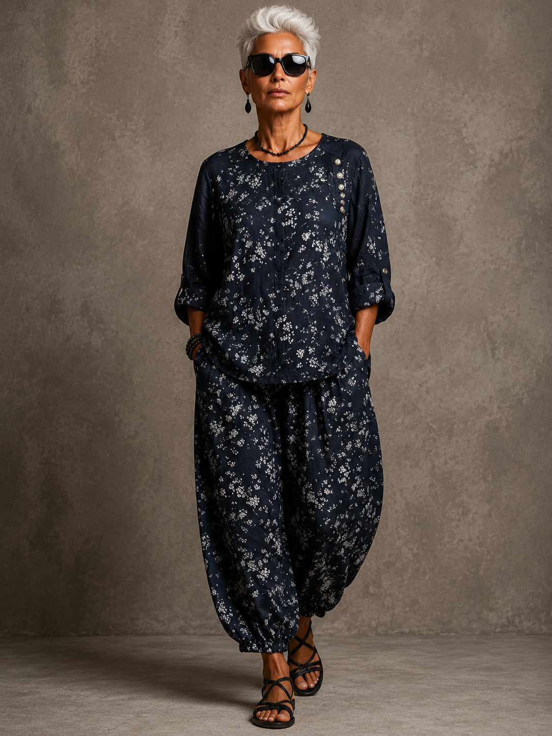 Midnight Blossom Linen Set