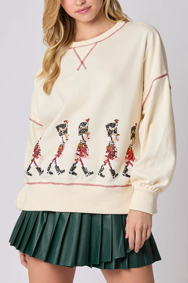 Christmas Soldier Sequined Long Sleeve Casual Sweatshirt